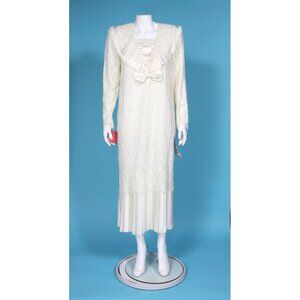 Jessica McClintock Vintage 80s White Lace Sailor Trim Bib Wedding Dress sz 6 829